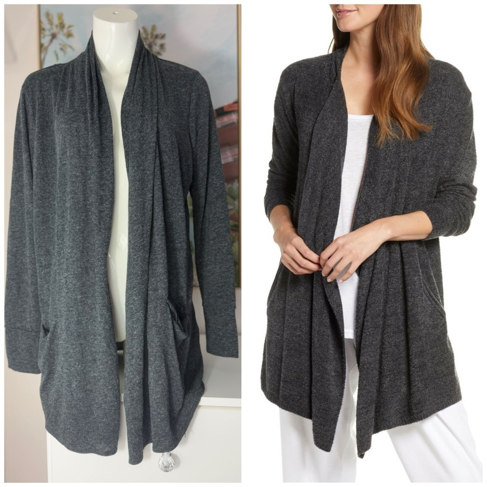 Joe Fresh Heather Charcoal Gray Draped Open Front Long Sleeve Cardigan L